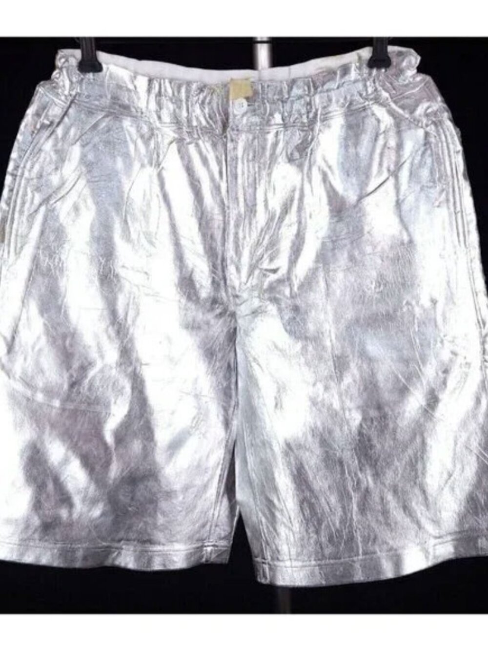 Comme Des Garçons Homme Plus Distressed Silver Foil Shorts M - Picture 2 of 14